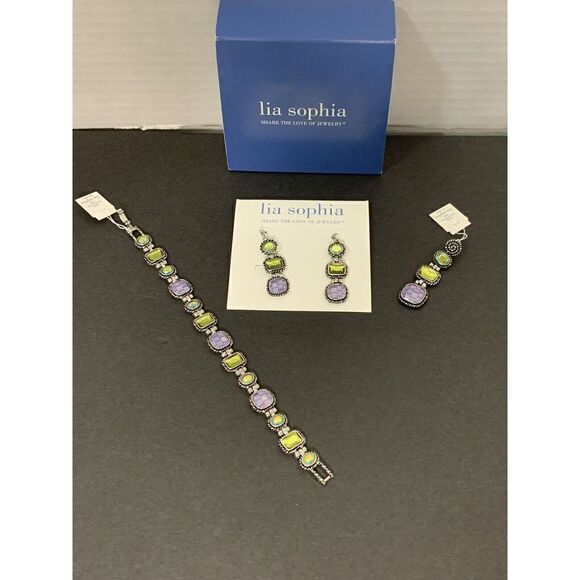 Lia Sophia Granada Silver Tone With Mother Of Pearl Complete Set - Picture 1 of 4